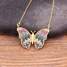 Load image into Gallery viewer, Colourful Shining Statement Butterfly Rhinestone Crystal Lucky Charm Pendant Necklace