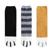 Load image into Gallery viewer, 3 Pairs Women Winter Warm Cat Paw Cartoon Design Fluffy  Slippers Socks
