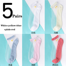 Load image into Gallery viewer, 5 Pairs Ultra Thin Transparent Daisy Flower Design Ankle Socks freeshipping - Tyche Ace