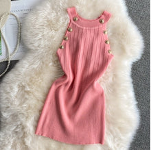 Load image into Gallery viewer, Golden Buttons Hollow Out Design Thin Knitted Sleeveless Stylish Top For Women