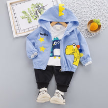 Load image into Gallery viewer, 3Pc Set Cartoon Dinosaur Image Design Hooded Sweater Pants + T Shirt For Boys