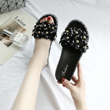 Load image into Gallery viewer, Open Toe Gold Applique Pleated Flat Flip Flops freeshipping - Tyche Ace