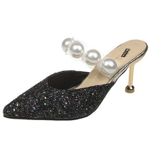 Load image into Gallery viewer, String Bead Pointed Design Thin Heels PU Slide Comfy Sandals For Women