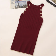 Load image into Gallery viewer, Golden Buttons Hollow Out Design Thin Knitted Sleeveless Stylish Top For Women