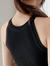 Load image into Gallery viewer, Pencil Sleeveless Halter Button Design Knitted Black Bodycon Dresses For Women