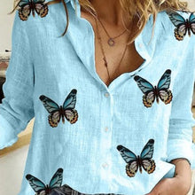 Load image into Gallery viewer, Long Sleeve Butterflies Print Single-breasted Office Shirt Blouse freeshipping - Tyche Ace