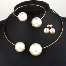 Load image into Gallery viewer, Large Faux Pearl Rhinestone Necklace Bangle Earrings Ring Sets