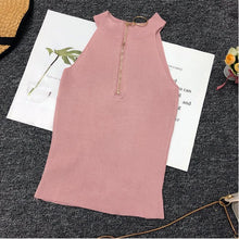 Load image into Gallery viewer, Zip Design Knitted Off-Shoulder Sleeveless Short Tank Tops for Women