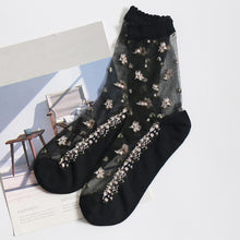 Load image into Gallery viewer, Pair Breathable Ultra Thin Transparent Silk Crystal Rose Flower Sock Slippers freeshipping - Tyche Ace