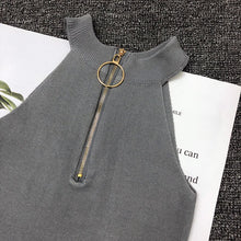 Load image into Gallery viewer, Zip Design Knitted Off-Shoulder Sleeveless Short Tank Tops for Women