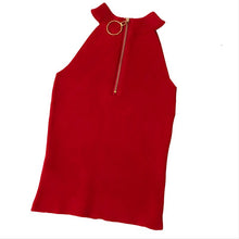 Load image into Gallery viewer, Zip Design Knitted Off-Shoulder Sleeveless Short Tank Tops for Women