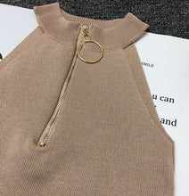 Load image into Gallery viewer, Zip Design Knitted Off-Shoulder Sleeveless Short Tank Tops for Women