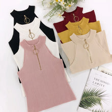 Load image into Gallery viewer, Zip Design Knitted Off-Shoulder Sleeveless Short Tank Tops for Women