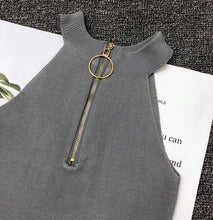 Load image into Gallery viewer, Zip Design Knitted Off-Shoulder Sleeveless Short Tank Tops for Women