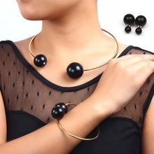 Load image into Gallery viewer, Large Faux Pearl Rhinestone Necklace Bangle Earrings Ring Sets