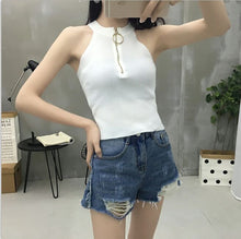 Load image into Gallery viewer, Zip Design Knitted Off-Shoulder Sleeveless Short Tank Tops for Women