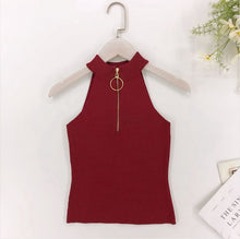 Load image into Gallery viewer, Zip Design Knitted Off-Shoulder Sleeveless Short Tank Tops for Women