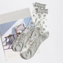 Load image into Gallery viewer, Pair Breathable Ultra Thin Transparent Silk Crystal Rose Flower Sock Slippers freeshipping - Tyche Ace