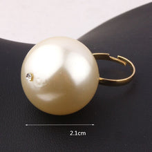 Load image into Gallery viewer, Large Faux Pearl Rhinestone Necklace Bangle Earrings Ring Sets