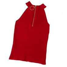 Load image into Gallery viewer, Zip Design Knitted Off-Shoulder Sleeveless Short Tank Tops for Women