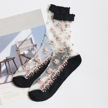 Load image into Gallery viewer, Pair Breathable Ultra Thin Transparent Silk Crystal Rose Flower Sock Slippers freeshipping - Tyche Ace