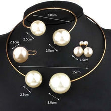 Load image into Gallery viewer, Large Faux Pearl Rhinestone Necklace Bangle Earrings Ring Sets
