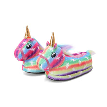 Load image into Gallery viewer, Kids Plush Magical Unicorn Slippers