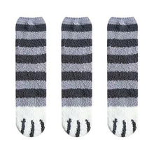 Load image into Gallery viewer, 3 Pairs Women Winter Warm Cat Paw Cartoon Design Fluffy  Slippers Socks