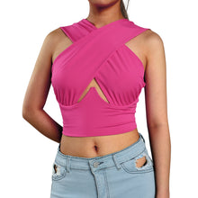 Load image into Gallery viewer, Cross Wrap Sleeveless Cut-Out Front Crop Top-Plus Sizes freeshipping - Tyche Ace
