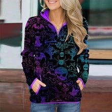 Load image into Gallery viewer, Casual Stand Collar Zip Long Sleeve Skull Print Sweatshirt Hoodie For Women
