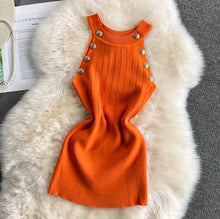 Load image into Gallery viewer, Golden Buttons Hollow Out Design Thin Knitted Sleeveless Stylish Top For Women
