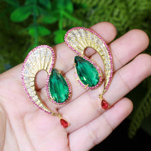 Load image into Gallery viewer, Cubic Zirconia Symmetrical Water Drop Long Silver Dangle Earrings