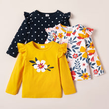 Load image into Gallery viewer, 3 Pack Cute Floral Dots Long- Sleeve T-Shirt For Kids