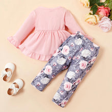 Load image into Gallery viewer, Girls Solid Top & Flower Print Design Pants
