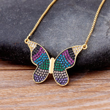 Load image into Gallery viewer, Colourful Shining Statement Butterfly Rhinestone Crystal Lucky Charm Pendant Necklace
