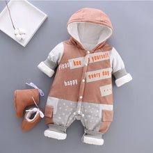 Load image into Gallery viewer, Unisex Cotton Thick Warm Hooded Jumpsuit Rompers For Kids