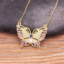 Load image into Gallery viewer, Colourful Shining Statement Butterfly Rhinestone Crystal Lucky Charm Pendant Necklace