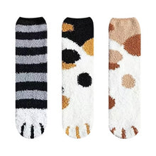 Load image into Gallery viewer, 3 Pairs Women Winter Warm Cat Paw Cartoon Design Fluffy  Slippers Socks