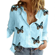 Load image into Gallery viewer, Long Sleeve Butterflies Print Single-breasted Office Shirt Blouse freeshipping - Tyche Ace