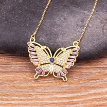 Load image into Gallery viewer, Colourful Shining Statement Butterfly Rhinestone Crystal Lucky Charm Pendant Necklace