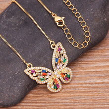 Load image into Gallery viewer, Colourful Shining Statement Butterfly Rhinestone Crystal Lucky Charm Pendant Necklace