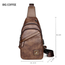 Load image into Gallery viewer, Crazy Horse Leather USB Charging Sling Back Shoulder Travel Crossbody Bags