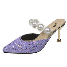 Load image into Gallery viewer, String Bead Pointed Design Thin Heels PU Slide Comfy Sandals For Women