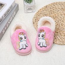 Load image into Gallery viewer, Unisex Toddler Unicorn Cartoon Image Design Winter Indoor Fur Slides Slippers
