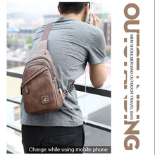 Load image into Gallery viewer, Crazy Horse Leather USB Charging Sling Back Shoulder Travel Crossbody Bags