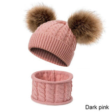 Load image into Gallery viewer, Unisex Pompom Knitted Hat and Scarf Beanie Hats Sets For Kids