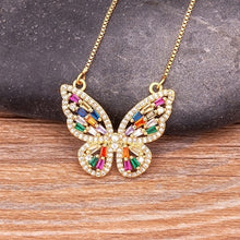 Load image into Gallery viewer, Colourful Shining Statement Butterfly Rhinestone Crystal Lucky Charm Pendant Necklace