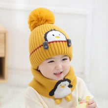 Load image into Gallery viewer, Animal Cartoon Knitted Pom Pom Hat Scarf Set For Kids
