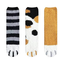 Load image into Gallery viewer, 3 Pairs Women Winter Warm Cat Paw Cartoon Design Fluffy  Slippers Socks