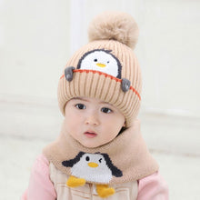 Load image into Gallery viewer, Animal Cartoon Knitted Pom Pom Hat Scarf Set For Kids